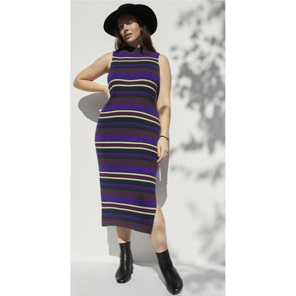 Anthropologie Dolan Anne Ribbed Knit Dress Medium M NEW NWT Purple Stripes - Picture 6 of 8